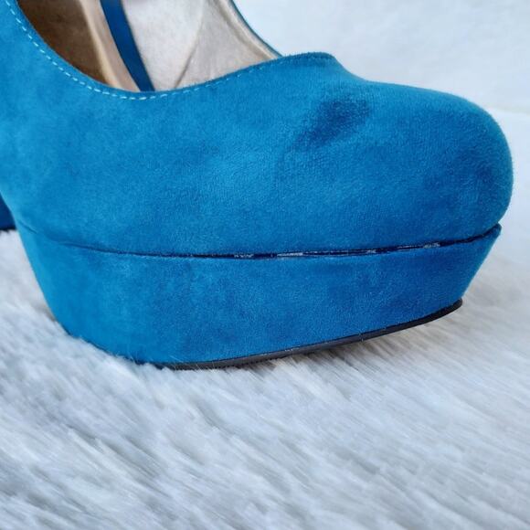 Qupid Teal Faux Suede Platform Pumps - Picture 7 of 8